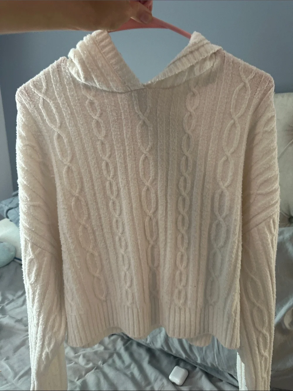 ALO Yoga Cream Cable-Knit Hooded Sweater